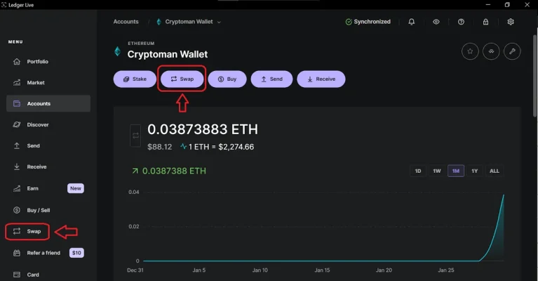 איך להמיר מטבעות דרך Ledger Live