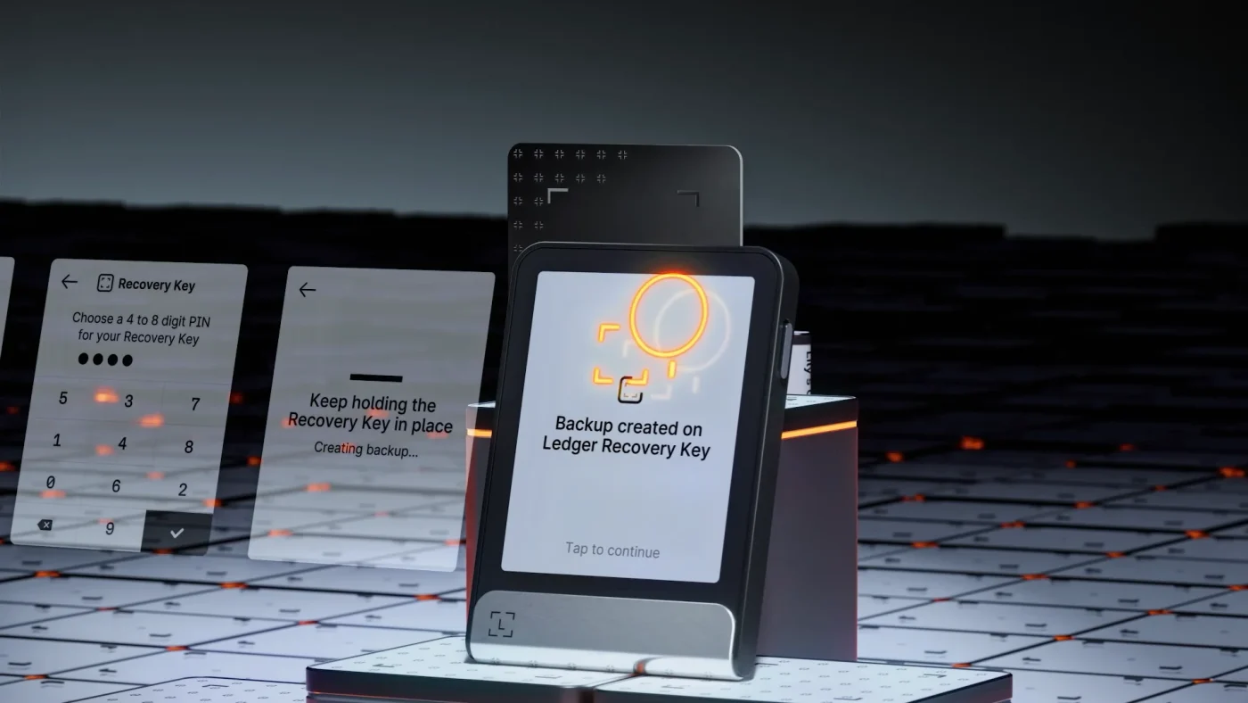 תמונה המציגה גיבוי שנוצר על מפתח שחזור ה-Ledger באמצעות חותם Ledger Flex.